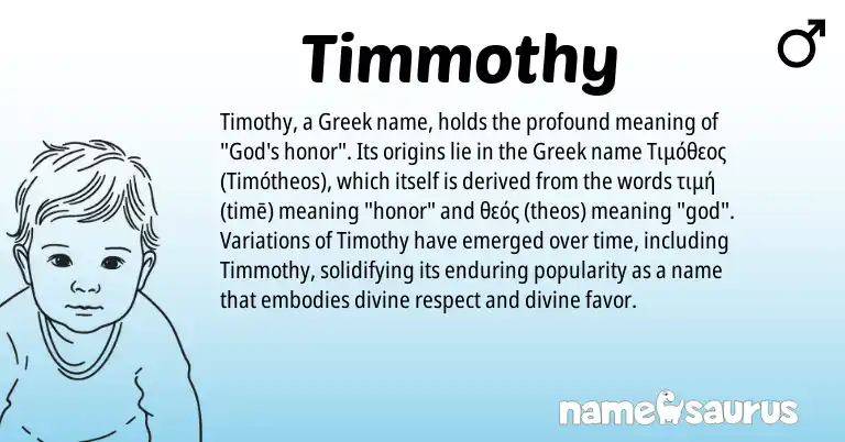 Infographic about Timmothy name meaning, Timmothy is a name from Greek origin(s).