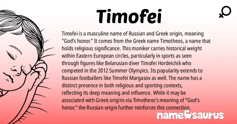 Infographic about Timofei name meaning, Timofei is a name from Russian, Greek origin(s).