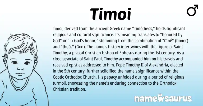 Infographic about Timoi name meaning, Timoi is a name from Coptic, Greek origin(s).