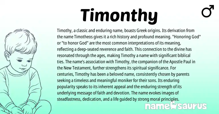 Infographic about Timonthy name meaning, Timonthy is a name from English, Greek origin(s).