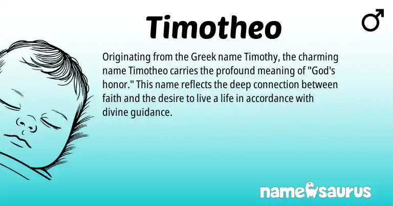 Infographic about Timotheo name meaning, Timotheo is a name from Greek origin(s).