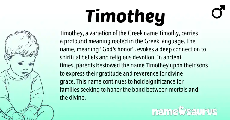 Infographic about Timothey name meaning, Timothey is a name from Greek origin(s).