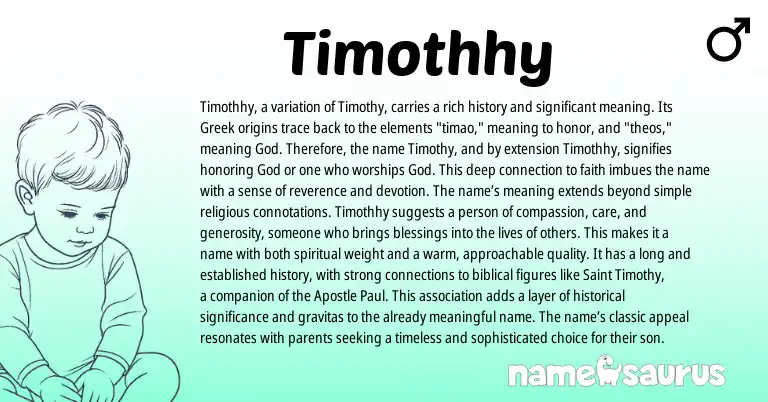 Infographic about Timothhy name meaning, Timothhy is a name from Greek origin(s).
