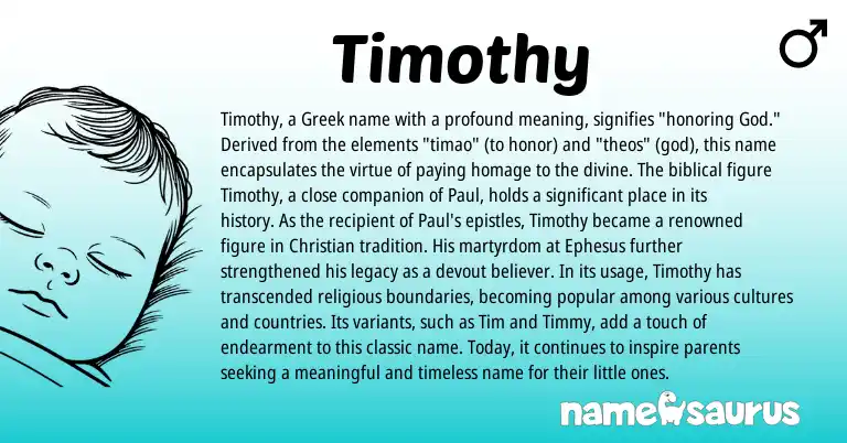 Infographic about Timothy name meaning, Timothy is a name from Greek origin(s).