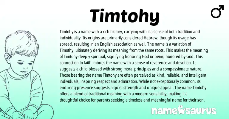 Infographic about Timtohy name meaning, Timtohy is a name from Hebrew origin(s).