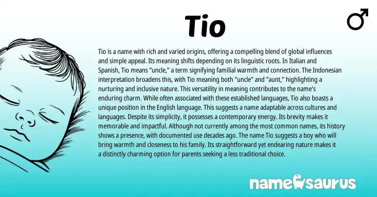 Infographic about Tio name meaning, Tio is a name from Indonesian, Italian, Spanish origin(s).