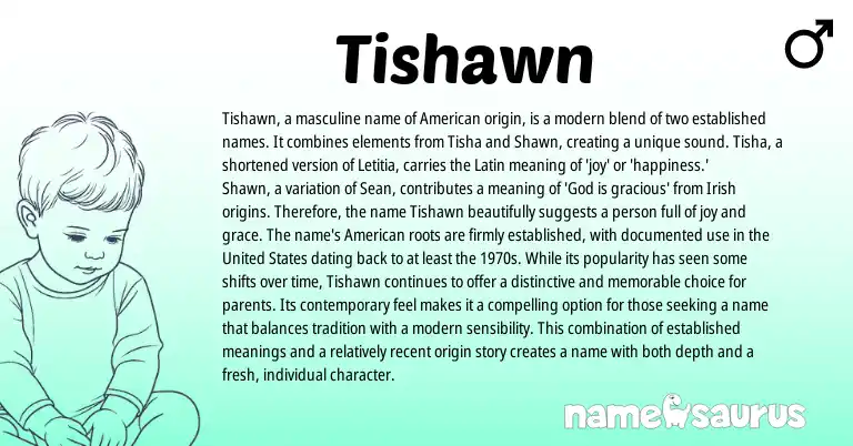 Infographic about Tishawn name meaning, Tishawn is a name from Latin, Irish, American origin(s).