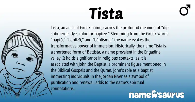 Infographic about Tista name meaning, Tista is a name from Greek origin(s).