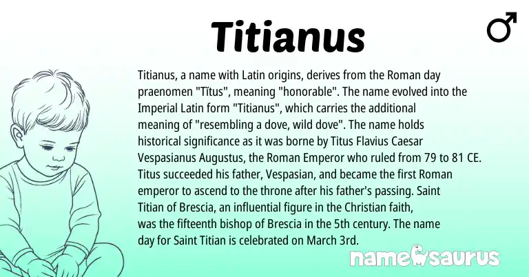 Infographic about Titianus name meaning, Titianus is a name from Roman, Latin origin(s).