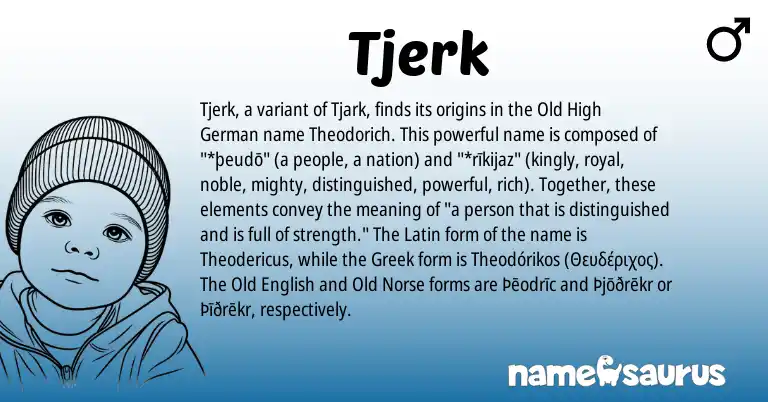 Infographic about Tjerk name meaning, Tjerk is a name from Old Norse, Old High German, Latin, Greek, Old English origin(s).