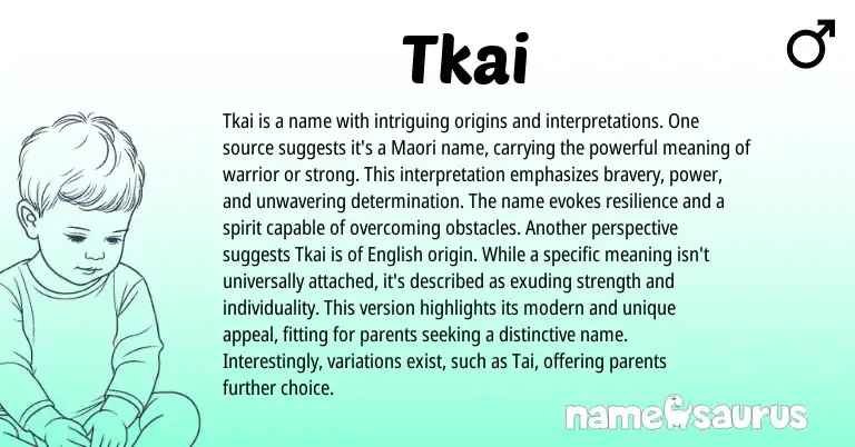 Infographic about Tkai name meaning, Tkai is a name from Maori origin(s).