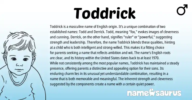 Infographic about Toddrick name meaning, Toddrick is a name from English origin(s).