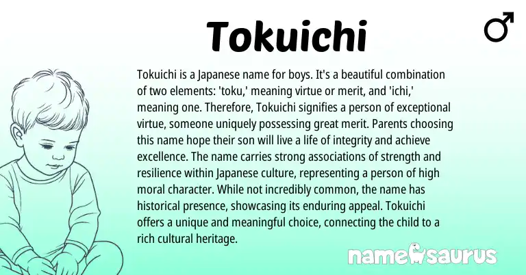 Infographic about Tokuichi name meaning, Tokuichi is a name from Japanese origin(s).