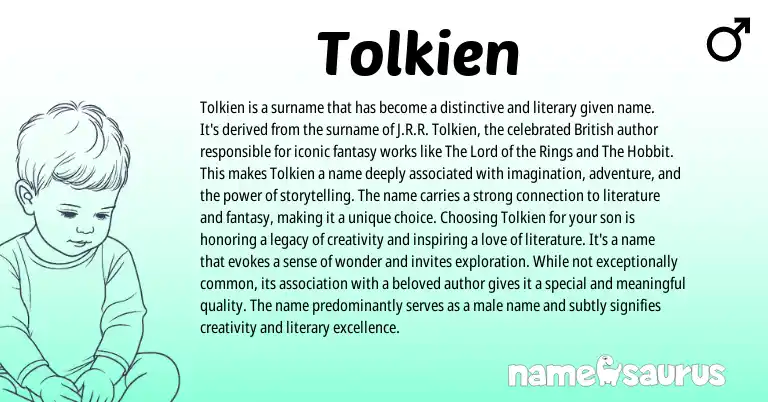 Infographic about Tolkien name meaning, Tolkien is a name from English origin(s).