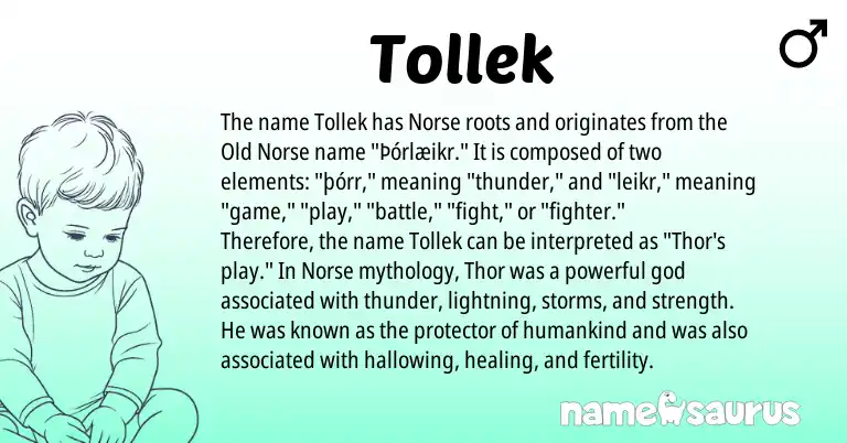 Infographic about Tollek name meaning, Tollek is a name from Old Norse, Norse origin(s).