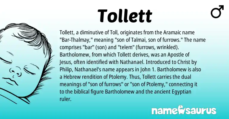 Infographic about Tollett name meaning, Tollett is a name from Aramaic, Hebrew, Egyptian origin(s).