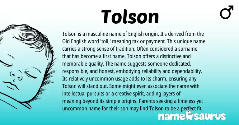 Infographic about Tolson name meaning, Tolson is a name from English origin(s).