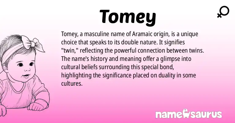Infographic about Tomey name meaning, Tomey is a name from Aramaic origin(s).