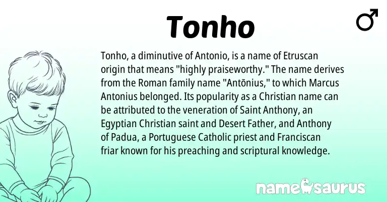 Infographic about Tonho name meaning, Tonho is a name from Etruscan, Roman, Egyptian, Portuguese origin(s).