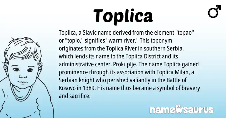 Infographic about Toplica name meaning, Toplica is a name from Slavic, Serbian origin(s).