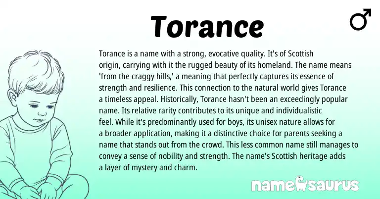 Infographic about Torance name meaning, Torance is a name from English origin(s).