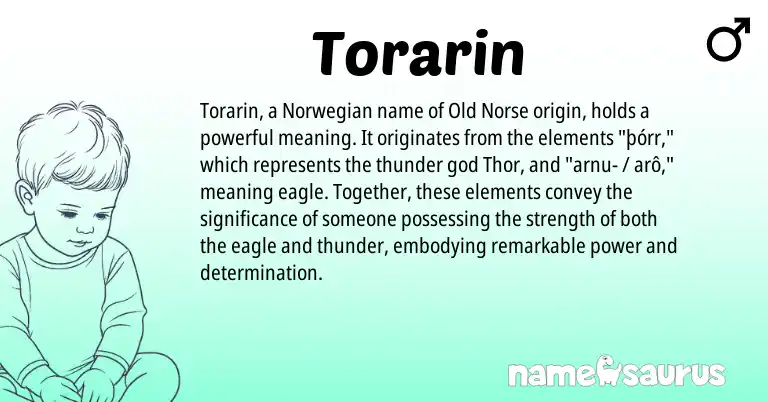 Infographic about Torarin name meaning, Torarin is a name from Norwegian, Old Norse origin(s).