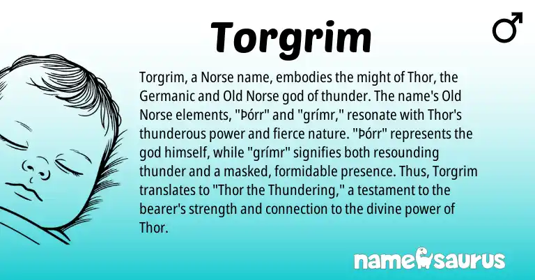 Infographic about Torgrim name meaning, Torgrim is a name from Old Norse, Germanic, Norse origin(s).