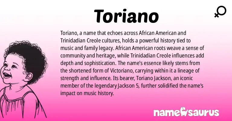Infographic about Toriano name meaning, Toriano is a name from African American, Trinidadian Creole origin(s).