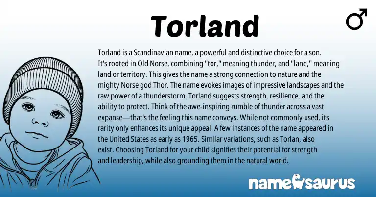 Infographic about Torland name meaning, Torland is a name from Scandinavian, Norse origin(s).