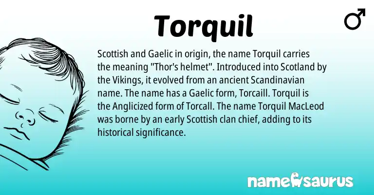 Infographic about Torquil name meaning, Torquil is a name from Scandinavian, Gaelic, Scottish origin(s).