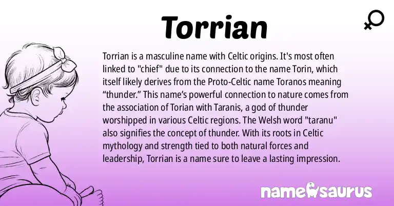 Infographic about Torrian name meaning, Torrian is a name from Celtic origin(s).