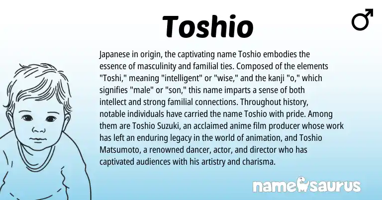 Infographic about Toshio name meaning, Toshio is a name from Japanese origin(s).