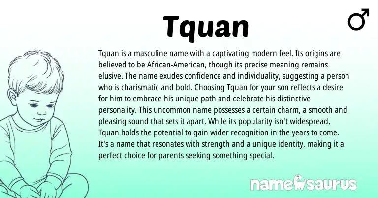 Infographic about Tquan name meaning, Tquan is a name from American origin(s).