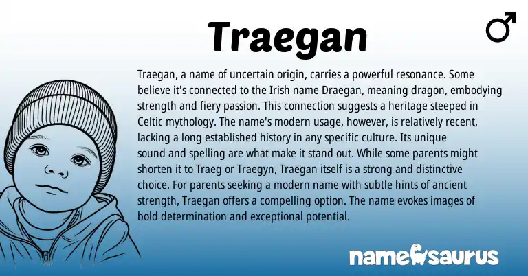 Infographic about Traegan name meaning, Traegan is a name from Celtic, Irish origin(s).