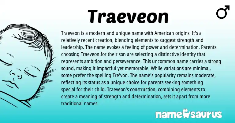 Infographic about Traeveon name meaning, Traeveon is a name from American origin(s).