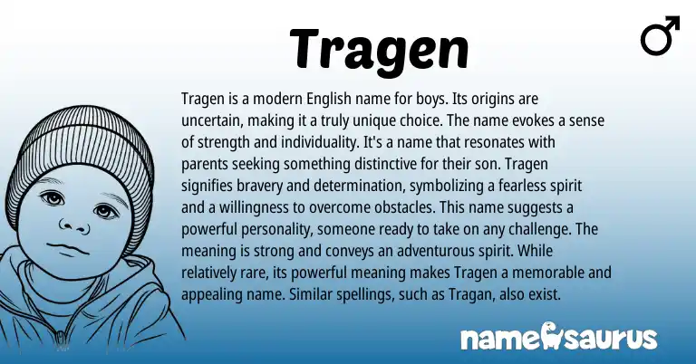 Infographic about Tragen name meaning, Tragen is a name from English origin(s).