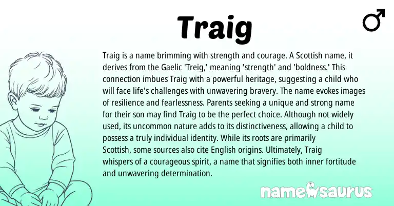 Infographic about Traig name meaning, Traig is a name from Scottish, Gaelic origin(s).