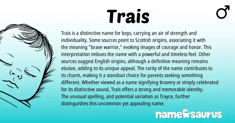 Infographic about Trais name meaning, Trais is a name from Scottish, English origin(s).