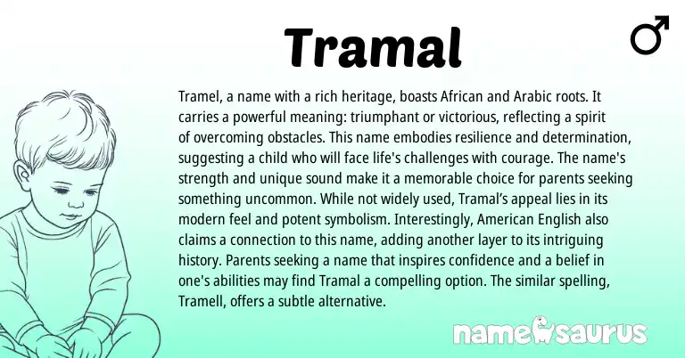 Infographic about Tramal name meaning, Tramal is a name from African, Arabic origin(s).