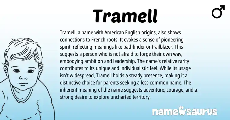Infographic about Tramell name meaning, Tramell is a name from French, English origin(s).