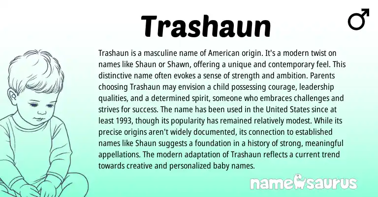 Infographic about Trashaun name meaning, Trashaun is a name from American origin(s).