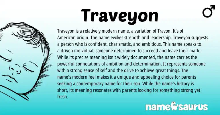 Infographic about Traveyon name meaning, Traveyon is a name from American origin(s).
