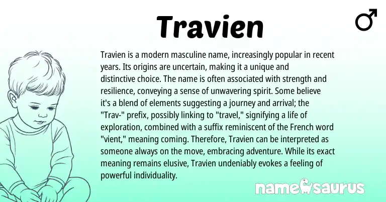 Infographic about Travien name meaning, Travien is a name from French origin(s).