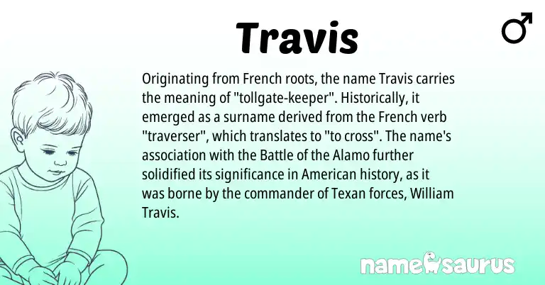 Infographic about Travis name meaning, Travis is a name from French, American origin(s).