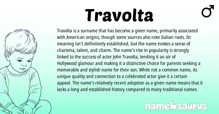 Infographic about Travolta name meaning, Travolta is a name from Italian, American origin(s).