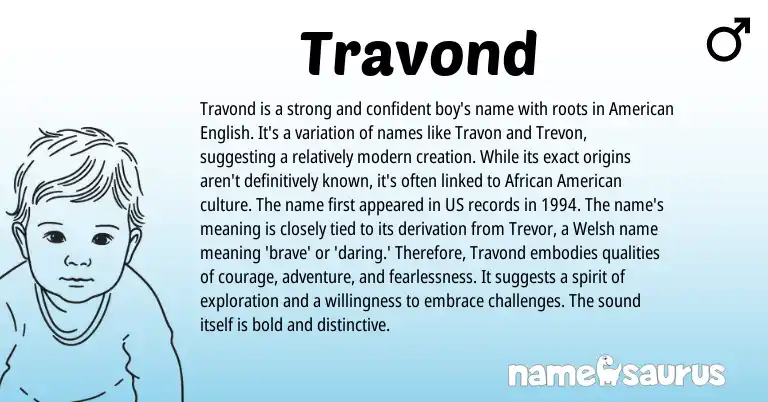 Infographic about Travond name meaning, Travond is a name from Welsh, English origin(s).