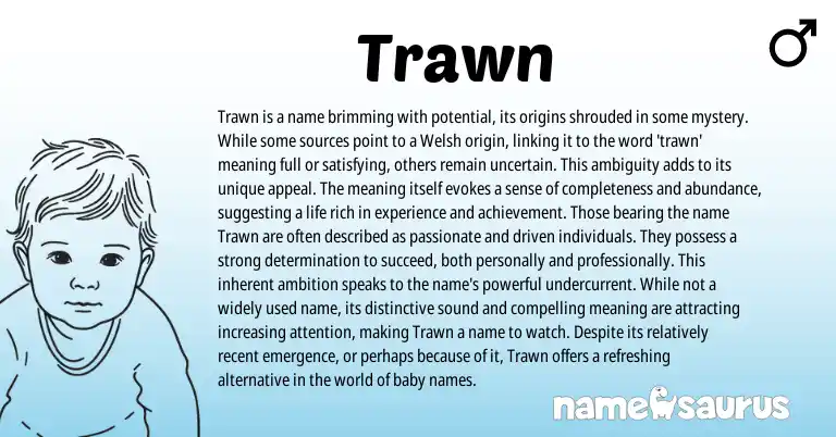 Infographic about Trawn name meaning, Trawn is a name from Welsh origin(s).