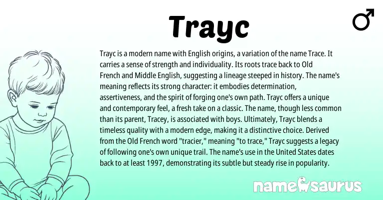 Infographic about Trayc name meaning, Trayc is a name from French, English origin(s).
