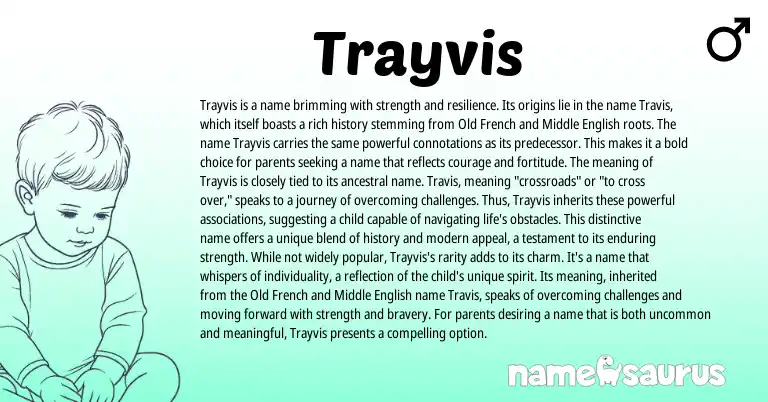 Infographic about Trayvis name meaning, Trayvis is a name from French, English origin(s).