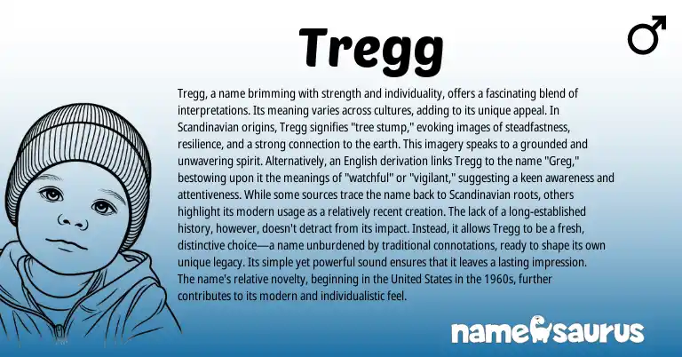 Infographic about Tregg name meaning, Tregg is a name from Scandinavian, English origin(s).